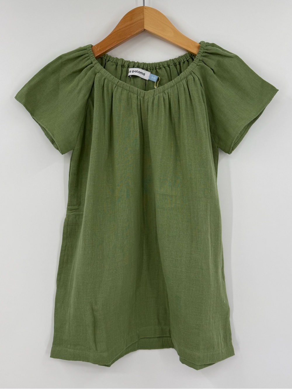 NWT La Paloma Cotton Gauze Gathered Neck Dress | Green | Girl’s 2-3Y & 6-7Y